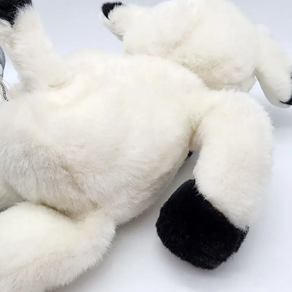 Commonwealth Cow Plush 15” Black White Fur Plaid Bow Flat Eyes Stuffed Animal